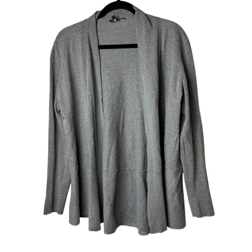 Eileen Fisher Grey Open Front Merino Wool Cardigan size L